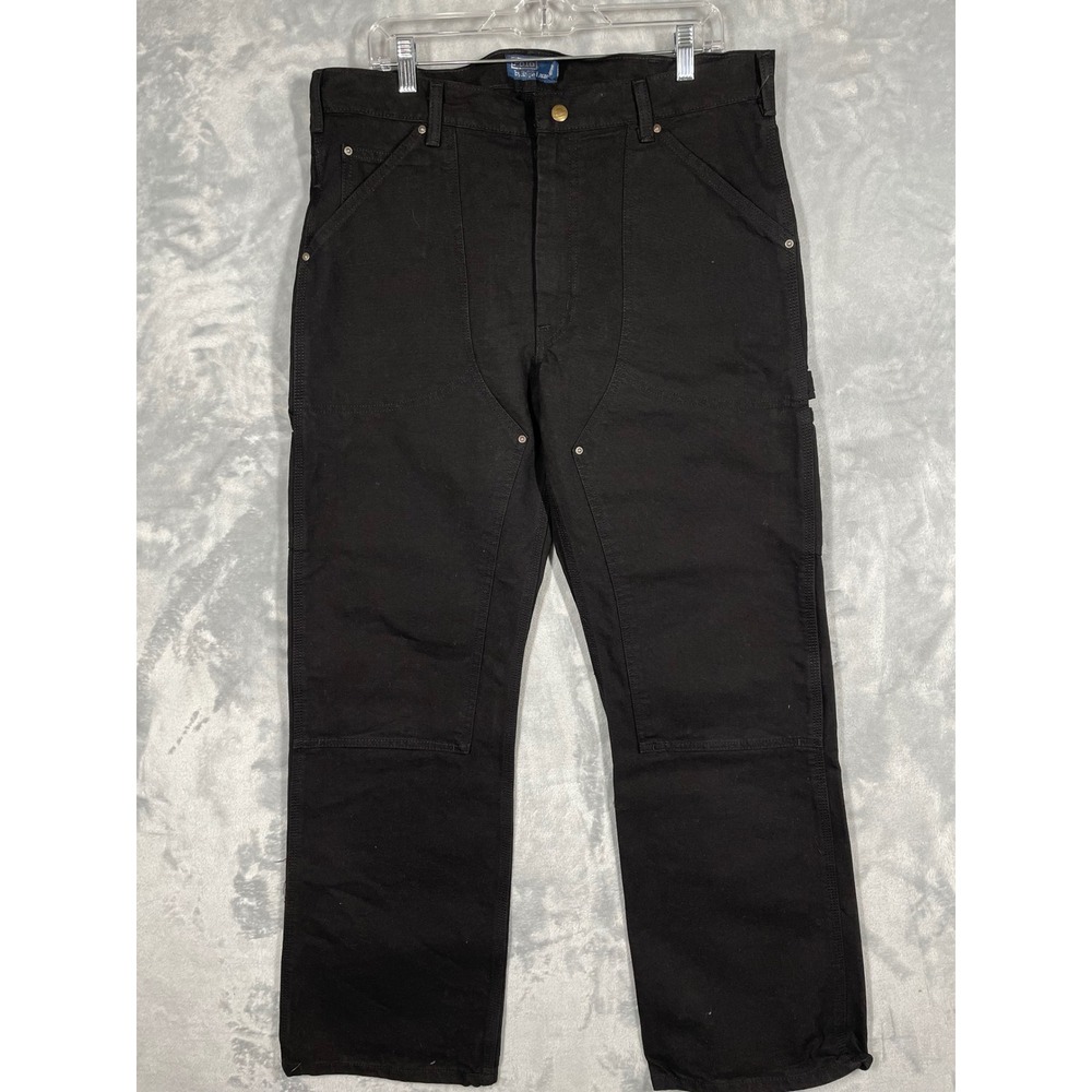 Polo Ralph Lauren Mens Black Double Knee Utility Carpenter Pants 36x34 Canvas